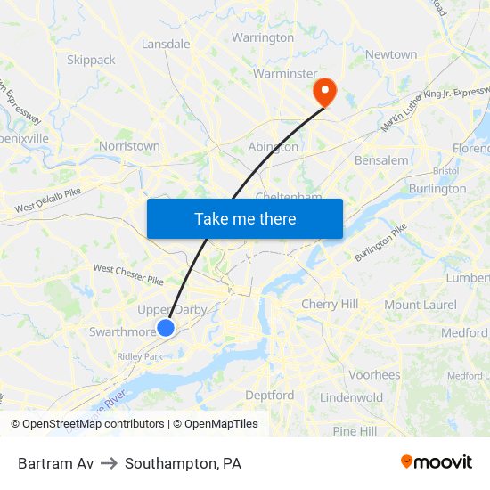 Bartram Av to Southampton, PA map