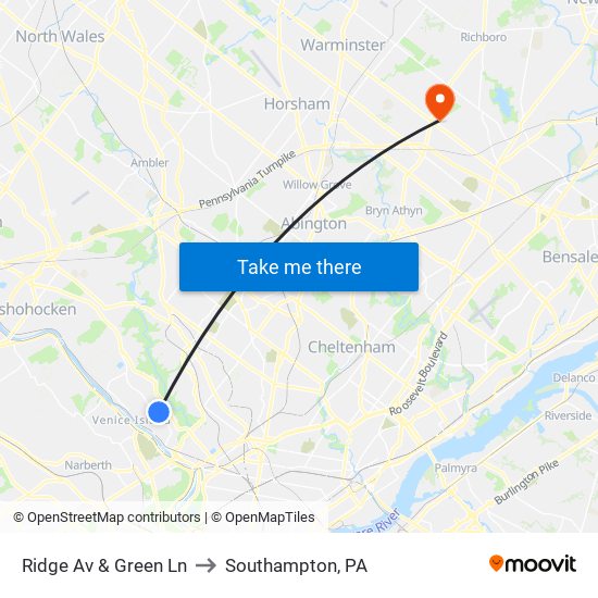 Ridge Av & Green Ln to Southampton, PA map