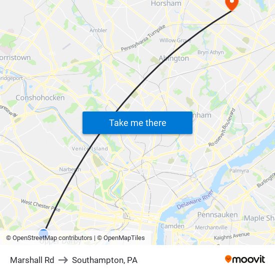 Marshall Rd to Southampton, PA map