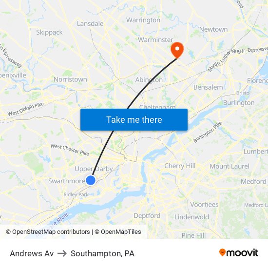 Andrews Av to Southampton, PA map
