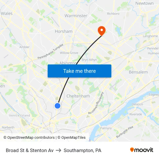 Broad St & Stenton Av to Southampton, PA map