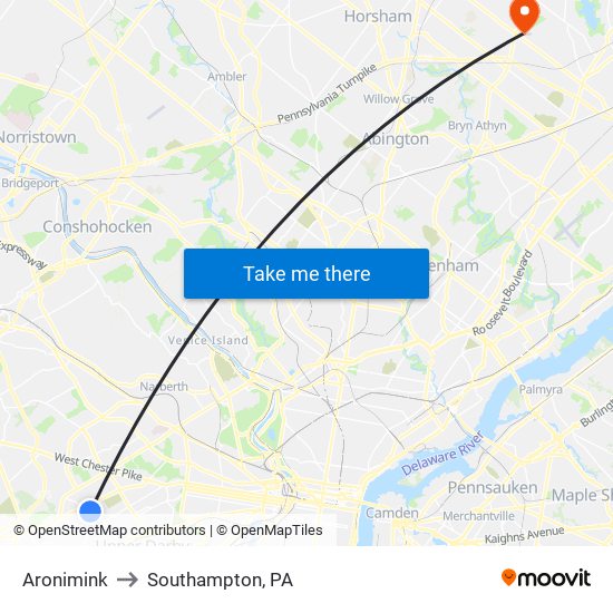 Aronimink to Southampton, PA map