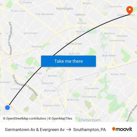 Germantown Av & Evergreen Av to Southampton, PA map