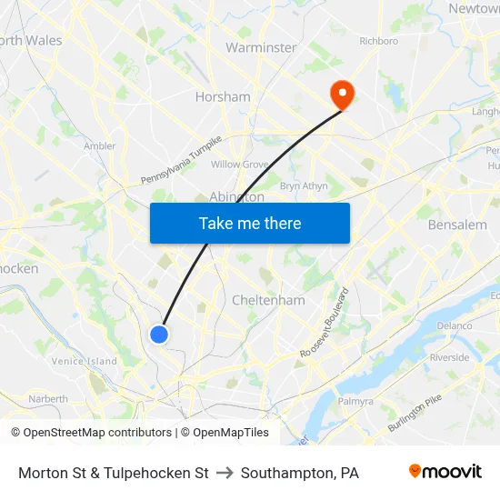 Morton St & Tulpehocken St to Southampton, PA map