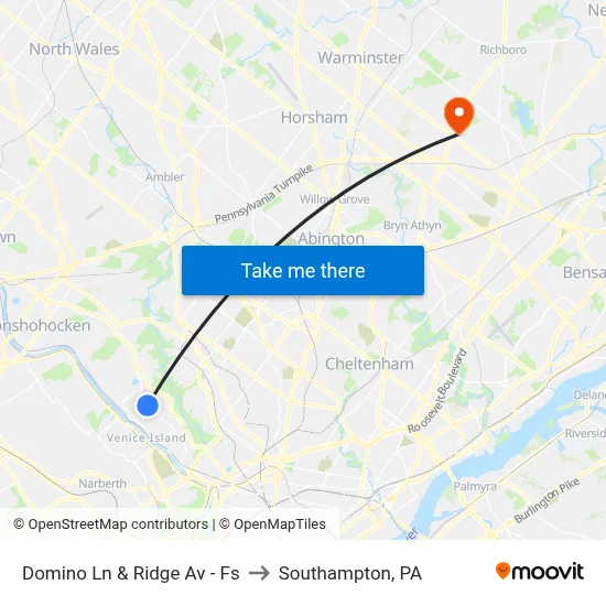 Domino Ln & Ridge Av - Fs to Southampton, PA map