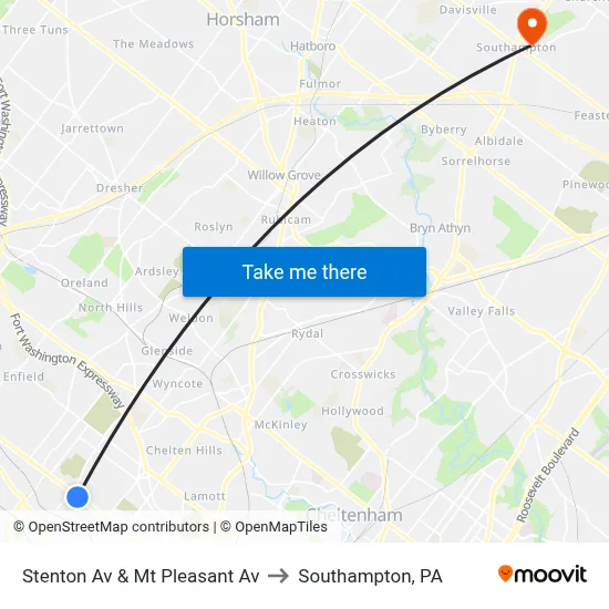 Stenton Av & Mt Pleasant Av to Southampton, PA map