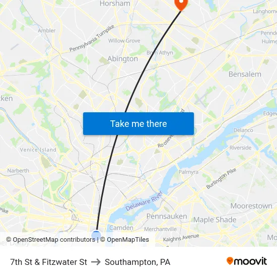 7th St & Fitzwater St to Southampton, PA map