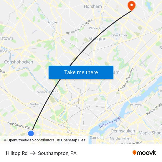 Hilltop Rd to Southampton, PA map