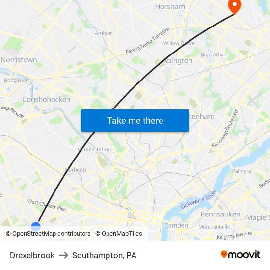 Drexelbrook to Southampton, PA map