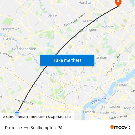 Drexeline to Southampton, PA map