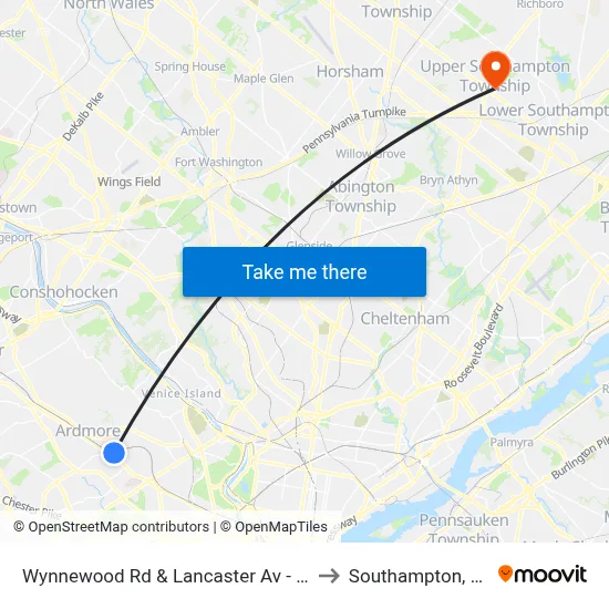 Wynnewood Rd & Lancaster Av - FS to Southampton, PA map