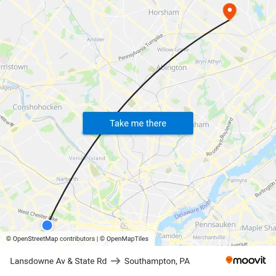 Lansdowne Av & State Rd to Southampton, PA map