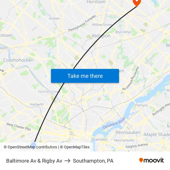 Baltimore Av & Rigby Av to Southampton, PA map