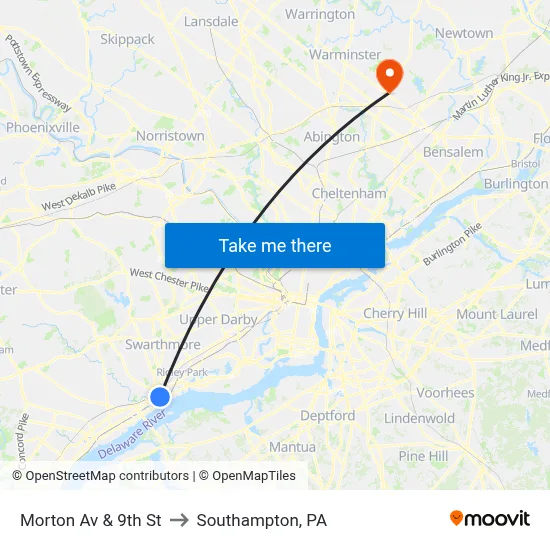 Morton Av & 9th St to Southampton, PA map