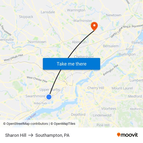 Sharon Hill to Southampton, PA map