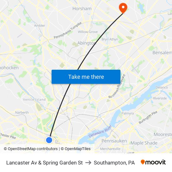 Lancaster Av & Spring Garden St to Southampton, PA map