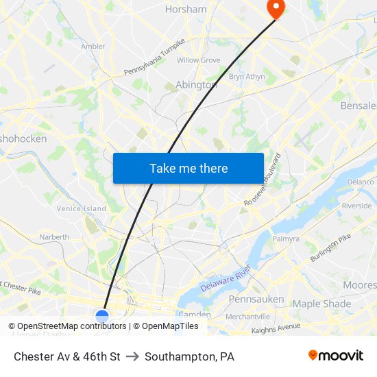Chester Av & 46th St to Southampton, PA map