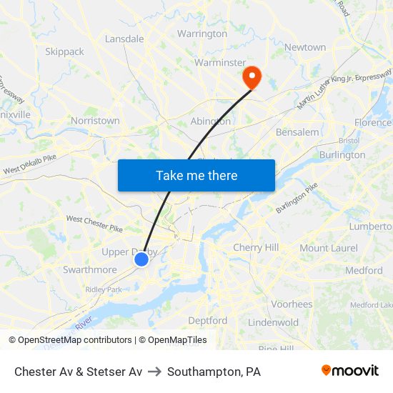 Chester Av & Stetser Av to Southampton, PA map