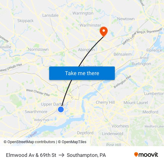Elmwood Av & 69th St to Southampton, PA map