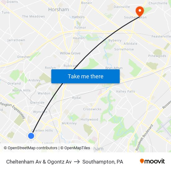 Cheltenham Av & Ogontz Av to Southampton, PA map