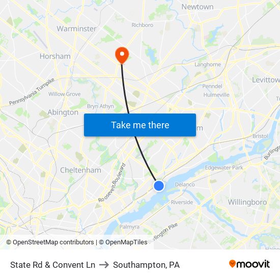State Rd & Convent Ln to Southampton, PA map