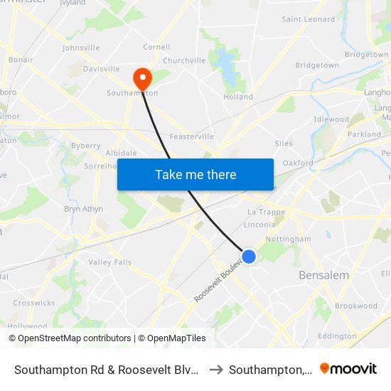 Southampton Rd & Roosevelt Blvd - FS to Southampton, PA map