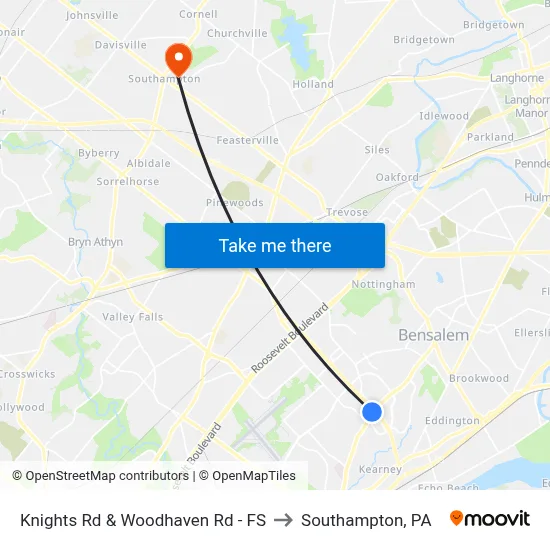 Knights Rd & Woodhaven Rd - FS to Southampton, PA map