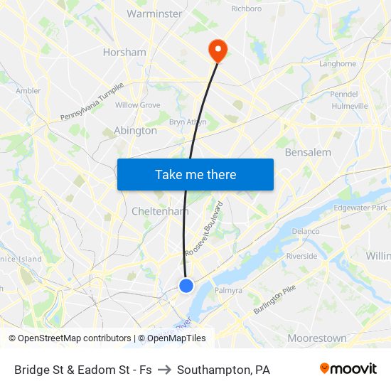 Bridge St & Eadom St - Fs to Southampton, PA map
