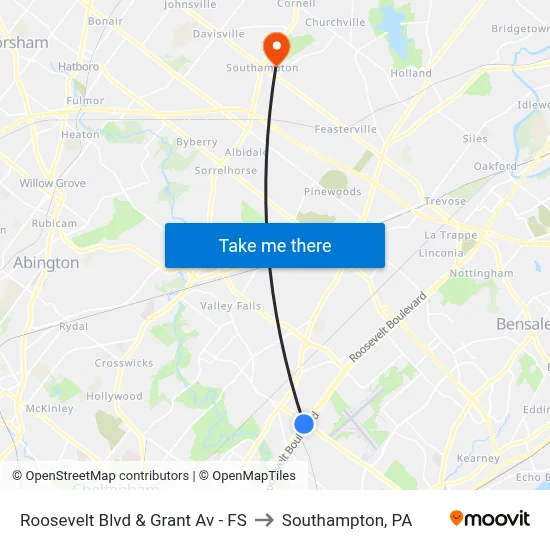 Roosevelt Blvd & Grant Av - FS to Southampton, PA map