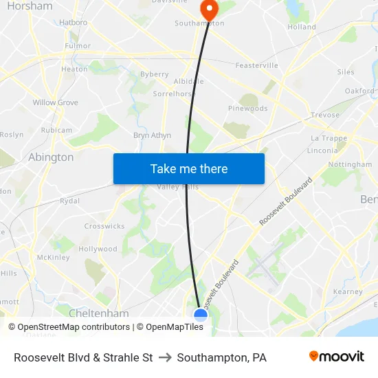 Roosevelt Blvd & Strahle St to Southampton, PA map
