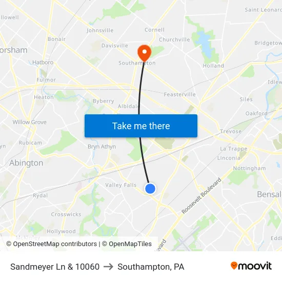 Sandmeyer Ln & 10060 to Southampton, PA map