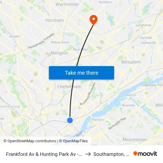 Frankford Av & Hunting Park Av - Fs to Southampton, PA map