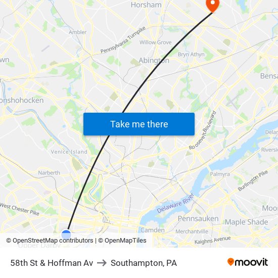 58th St & Hoffman Av to Southampton, PA map