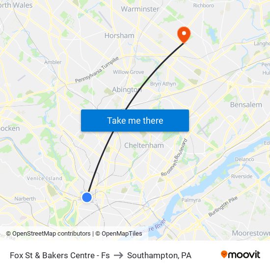 Fox St & Bakers Centre - Fs to Southampton, PA map