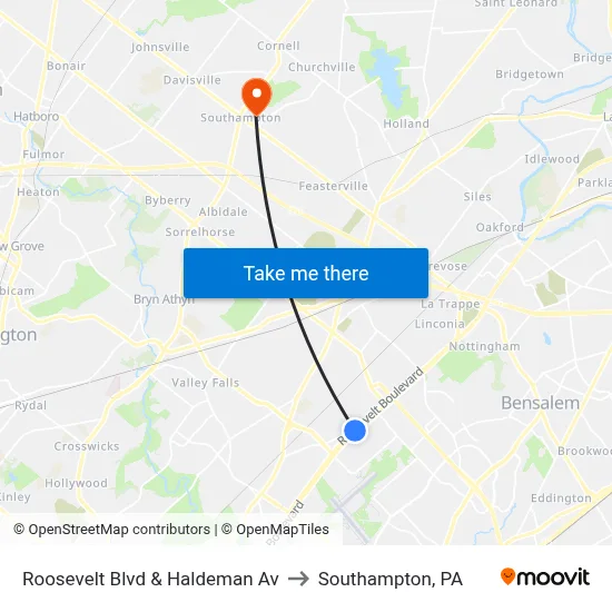 Roosevelt Blvd & Haldeman Av to Southampton, PA map