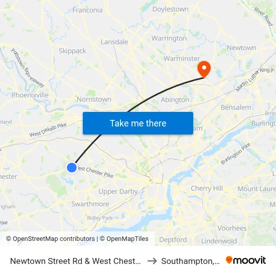 Newtown Street Rd & West Chester Pk to Southampton, PA map