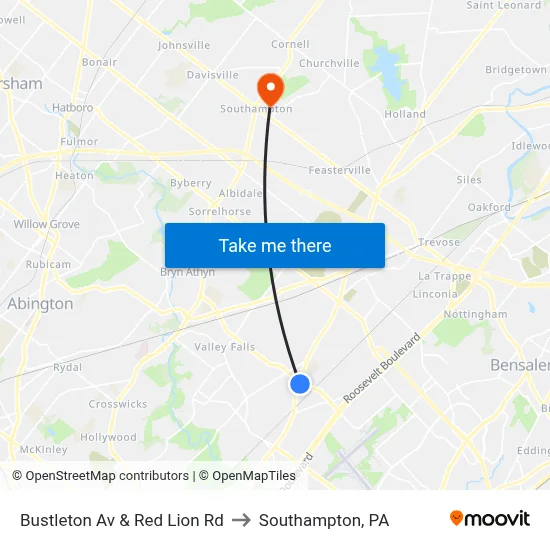 Bustleton Av & Red Lion Rd to Southampton, PA map