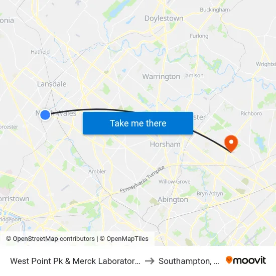 West Point Pk & Merck Laboratories to Southampton, PA map