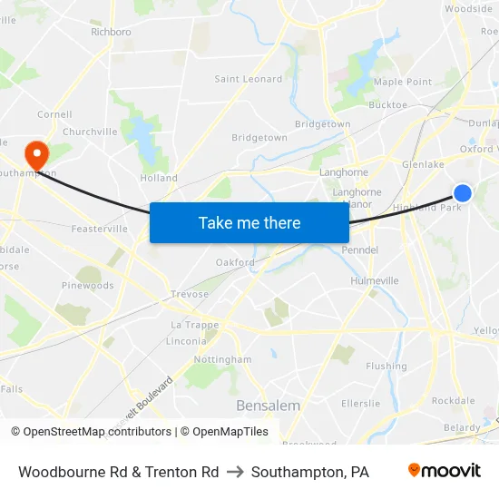 Woodbourne Rd & Trenton Rd to Southampton, PA map