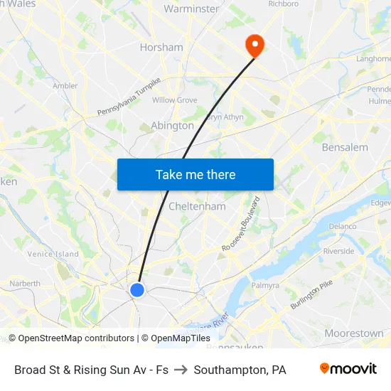 Broad St & Rising Sun Av - Fs to Southampton, PA map