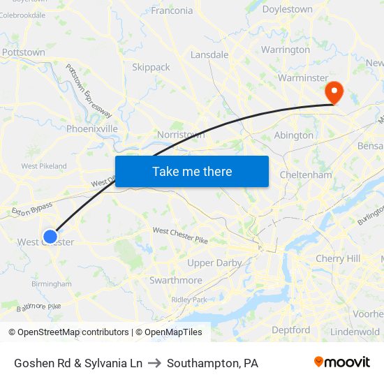 Goshen Rd & Sylvania Ln to Southampton, PA map