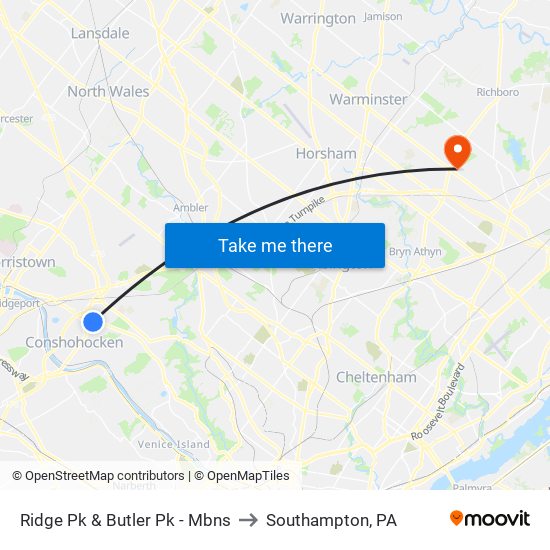 Ridge Pk & Butler Pk - Mbns to Southampton, PA map
