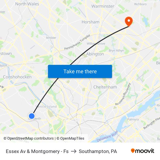 Essex Av & Montgomery - Fs to Southampton, PA map