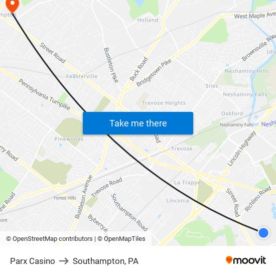 Parx Casino to Southampton, PA map