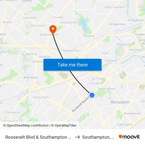 Roosevelt Blvd & Southampton Rd to Southampton, PA map