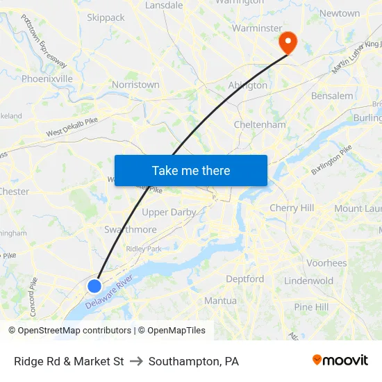 Ridge Rd & Market St to Southampton, PA map