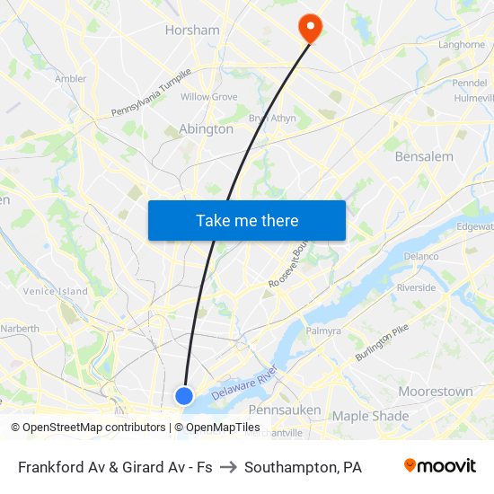 Frankford Av & Girard Av - Fs to Southampton, PA map