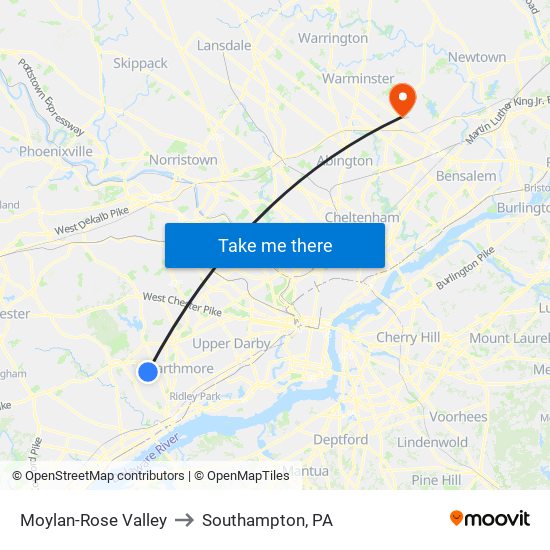 Moylan-Rose Valley to Southampton, PA map