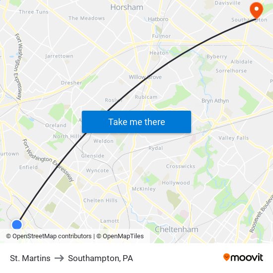St. Martins to Southampton, PA map