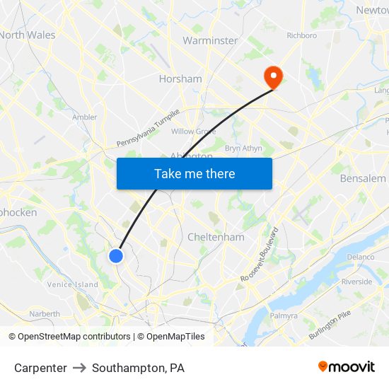 Carpenter to Southampton, PA map